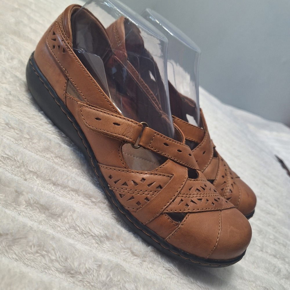 Clarks Bendables Leather Ashland Spin Shoes Womens 8M Brown Adjustable Straps